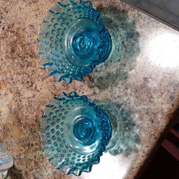 Beautiful set of 2 Vintage fenton glass hobknob candle holders